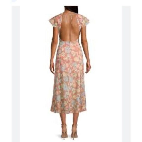 Hansen & Gretel Backless floral ￼ Cap sleeve maxi dress size S Saks fifth Ave - Picture 1 of 7
